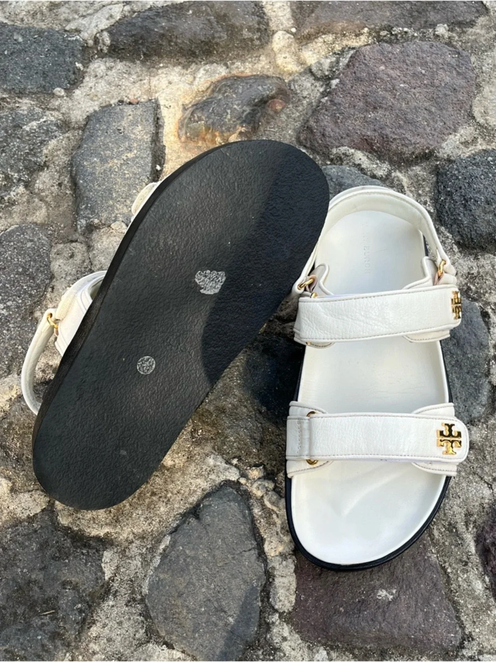 Tory Burch Kira Logo Ivory Leather Sport Sandals